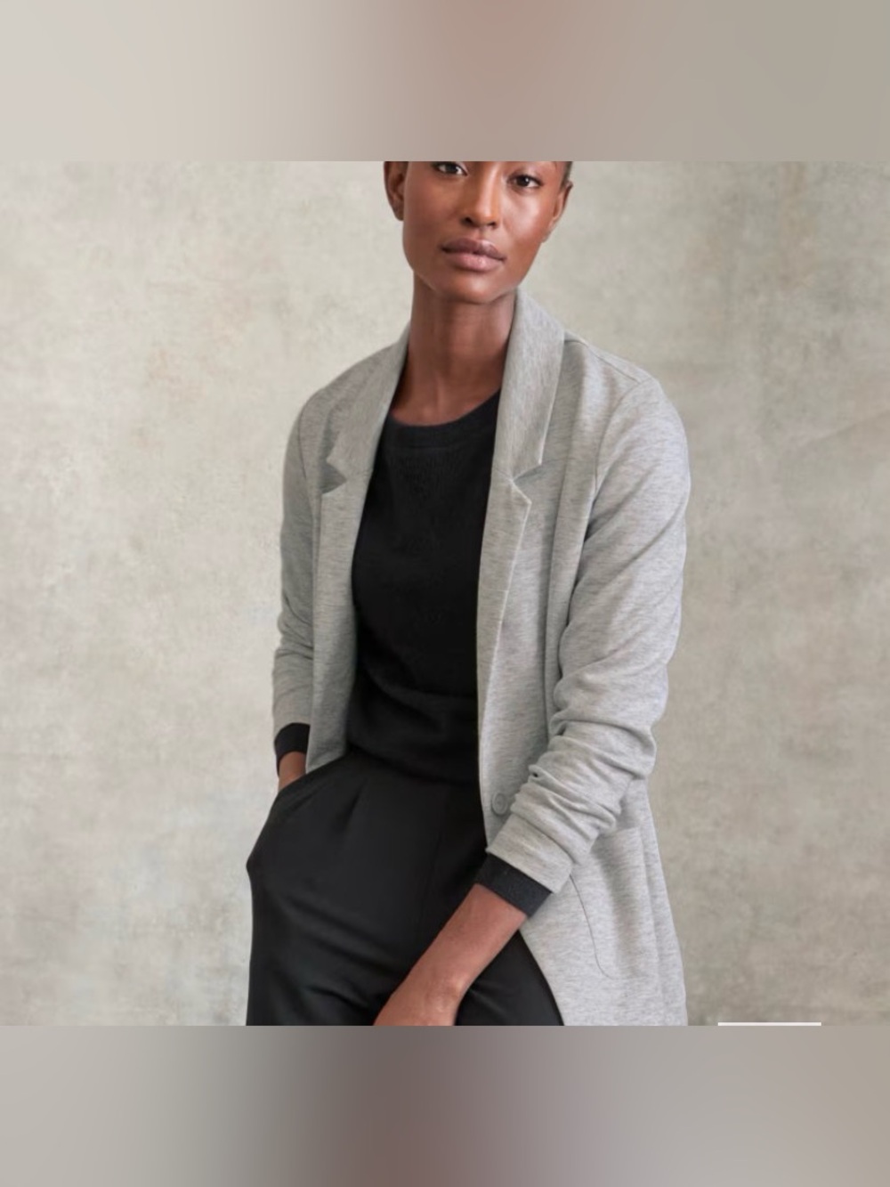 Garnet Hill Knit Relaxed Blazer Size 10 Grey Patch Pockets Business Casual